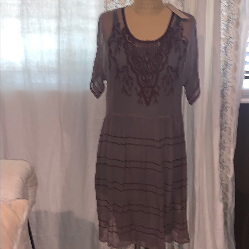 Chan Luu sheer embroidered dress w/ slip BNWT S